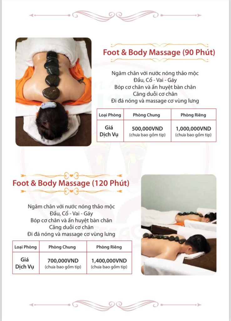 các gói dịch vụ massage body & foot tại 137 quỳnh như spa